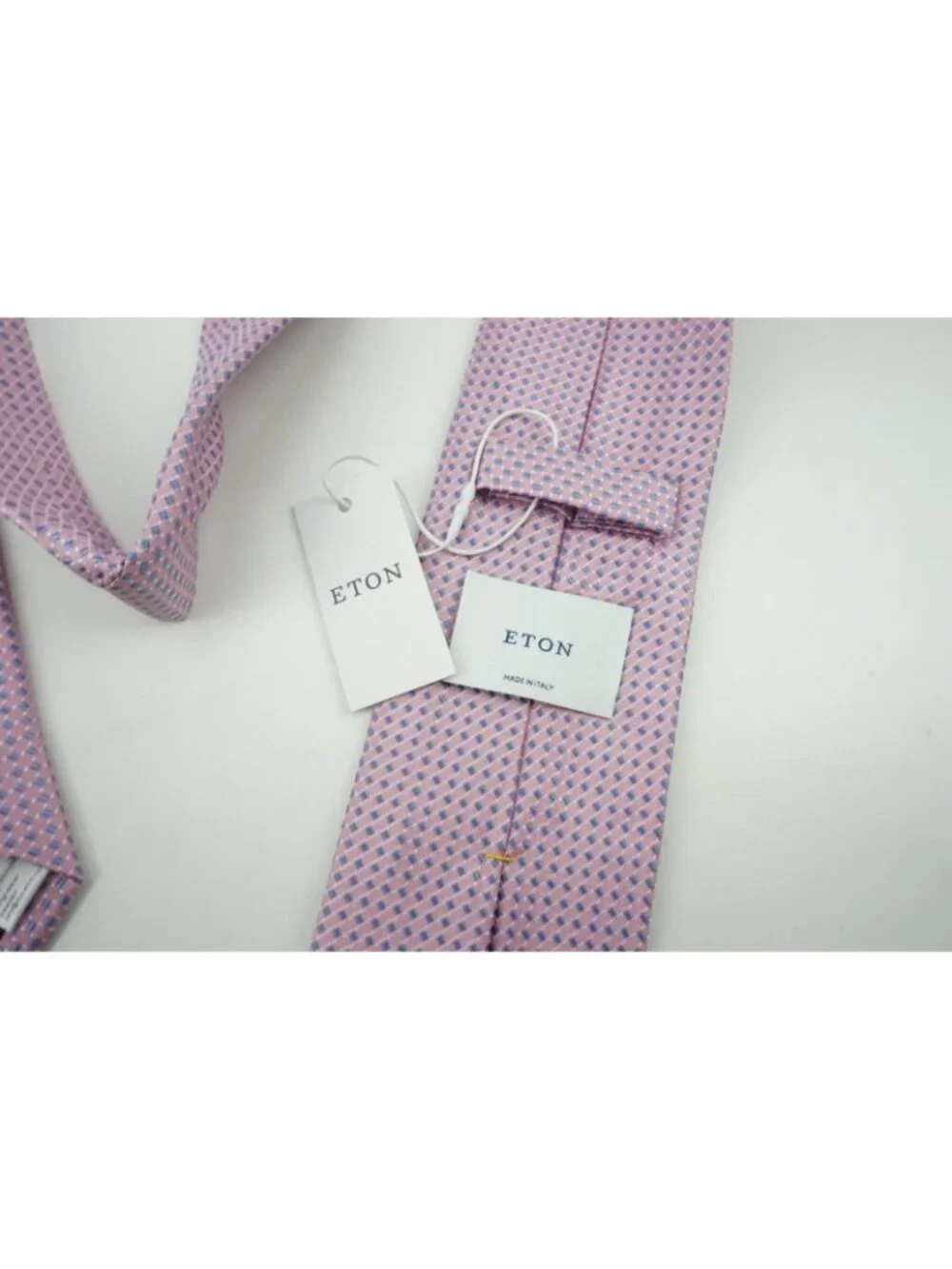 Eton Flamingo Pink Sky Blue Micro Geometric 100% Silk Tie Brand New With Tags